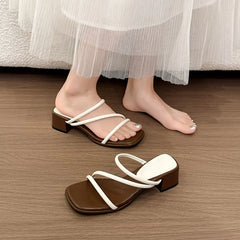 Chunky Heel Square Toe Strappy Sandals