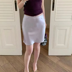 Mid Waist Satin Pencil Skirt