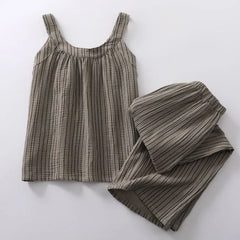 Pajama Set: Scoop Neck Pinstriped Tank Top + Pants