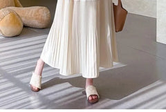 Maternity Short-Sleeve Crewneck Pleated Maxi A-Line Dress