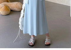 Maternity Long-Sleeve Plain Shirt / Sleeveless Maxi A-Line Dress / Set