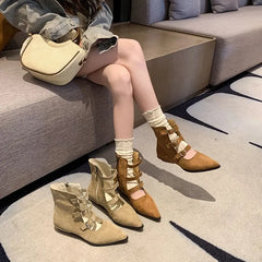 Low Heel Pointed Buckled Strap Sandals