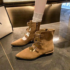 Low Heel Pointed Buckled Strap Sandals