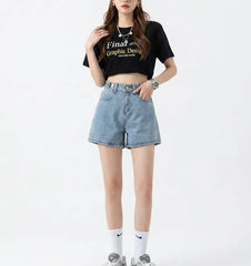 Mid Rise Wide Leg Denim Shorts