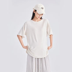 Maternity Elbow-Sleeve Crew Neck Plain T-Shirt
