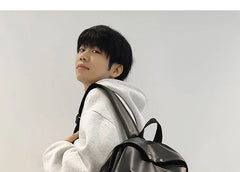 Plain Faux Leather Laptop Backpack