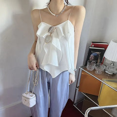 Plain Asymmetrical Ruffled Camisole Top