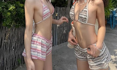 Set: Striped Bikini Top + Swim Shorts