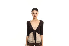 V-Neck Ruched Lace Slim Fit Crop Camisole Top