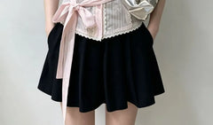 Puff Sleeve Square-Neck Lace Panel Gingham Slim-Fit Blouse