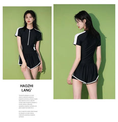 Short-Sleeve Striped Swimsuit