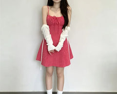 Set: Spaghetti Strap Dotted Mini A-Line Dress + Light Scarf