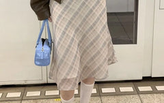 Mid Rise Plaid Midi Pencil Skirt
