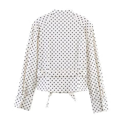 Polka Dots Capri Pants / Long-Sleeve Stand Collar Lace Up Polka Dots Shirt