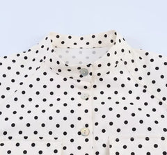 Polka Dots Capri Pants / Long-Sleeve Stand Collar Lace Up Polka Dots Shirt