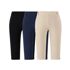 High-Waist Plain Side Slit Capri Pants