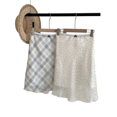 Mid Rise Patterned Bow Mesh A-Line Skirt