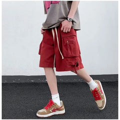 Drawstring Waist Plain Cargo Shorts