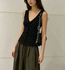 V-Neck Tie-Front Polka Dot Slim-Fit Tank Top