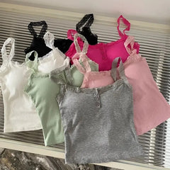 Henley Plain Lace Trim Padded Camisole