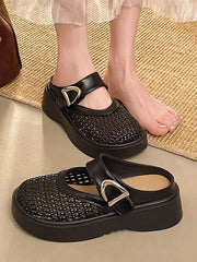 Platform Woven Panel Mary Jane Mules