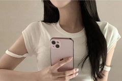 Short-Sleeve Crew Neck Plain Crop T-Shirt