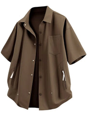 Short-Sleeve Plain Button-Up Shirt