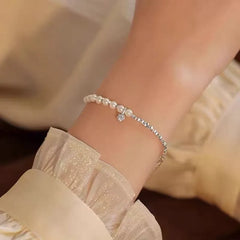 Sterling Silver Rhinestone Pendant Faux Pearl Bracelet