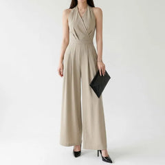 Halter Plain Wide Leg Wrap Jumpsuit