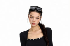 Elbow Sleeve Square Neck Plain Button Embellished Top