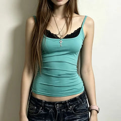 Spaghetti Strap V-Neck Plain Crop Camisole Top