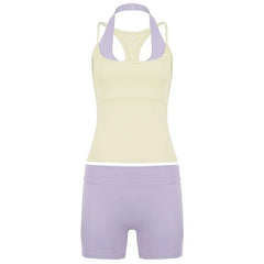 Set: Halter Neck Tank Top + Camisole Top + High Waist Yoga Shorts
