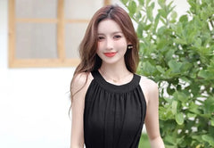 Sleeveless Round Neck Plain Wide Leg Jumpsuit