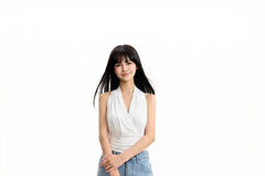 Sleeveless V-Neck Plain Crop Top