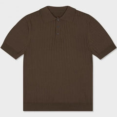 Short-Sleeve Collar Plain Ribbed T-Shirt