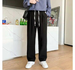 Drawstring Waist Plain Straight Leg Pants