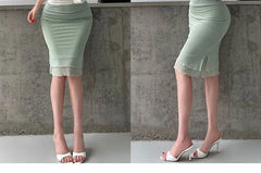 High Waist Plain Sheer Ruffled-Trim Mini Pencil Skirt
