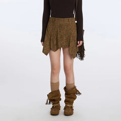 High Waist Leopard Asymmetric Hem Mini Skirt