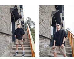 Elbow-Sleeve Pocketed Plain Polo Shirt
