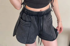 Short-Sleeve Henley Neck Washed Crop T-Shirt