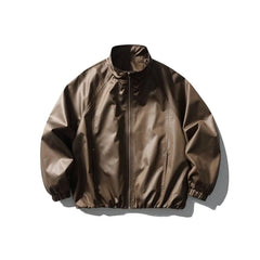 Oversized Stand-Collar Faux-Leather Jacket