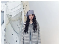 Oversized Striped Hooded Knit Cardigan