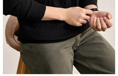 Long-Sleeve Cable Knit Plain Polo Shirt