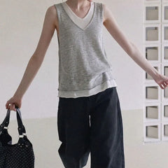 V-Neck Two Tone Layered Tank Top