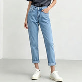 High-Waist Washed Straight Leg Jeans
