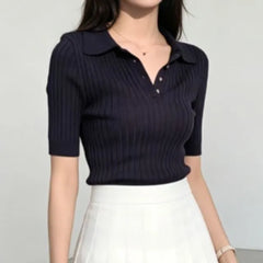 Ribbed Knit Polo Shirt