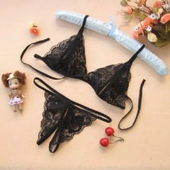 Lace Lingerie Set: Cut-Out Bralette + Crotchless Thong