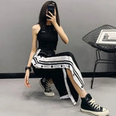 Contrast Trim Button-Side Sweatpants