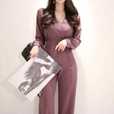 Long-Sleeve Wide-Leg Jumpsuit