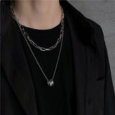Set of 2: Stacked Ring Pendant Ball Chain Necklace + Paperclip Chain Necklace